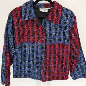Silver Stream Womens Sz S Tweed Blazer Jacket Cotton Blue Red Textured